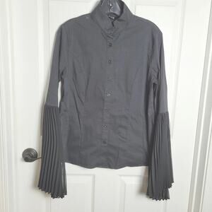 TOV Los Angeles Shirt Womens 40 Black Button Up Pleated Long Sleeve Blouse Top